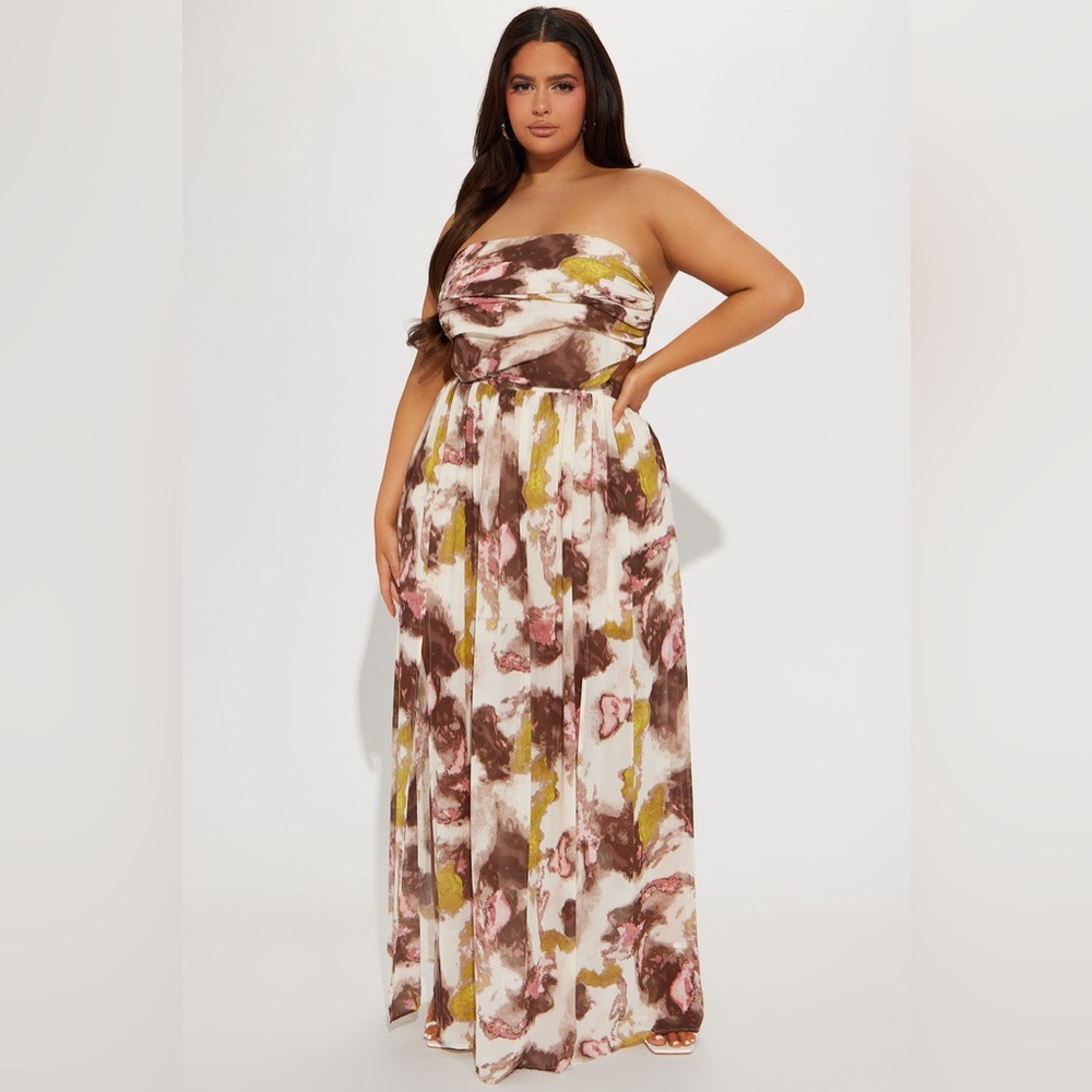 Claire Maxi Dress | Brown Combo | 2X Fashion Nova
